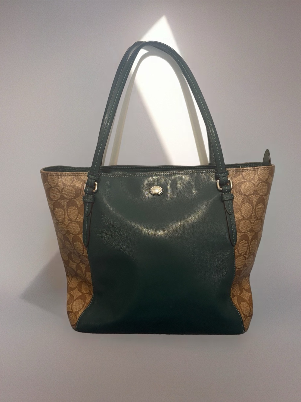 Coach Peyton Coated Canvas Saffiano Tote in Racing Green - Picture 2 of 14